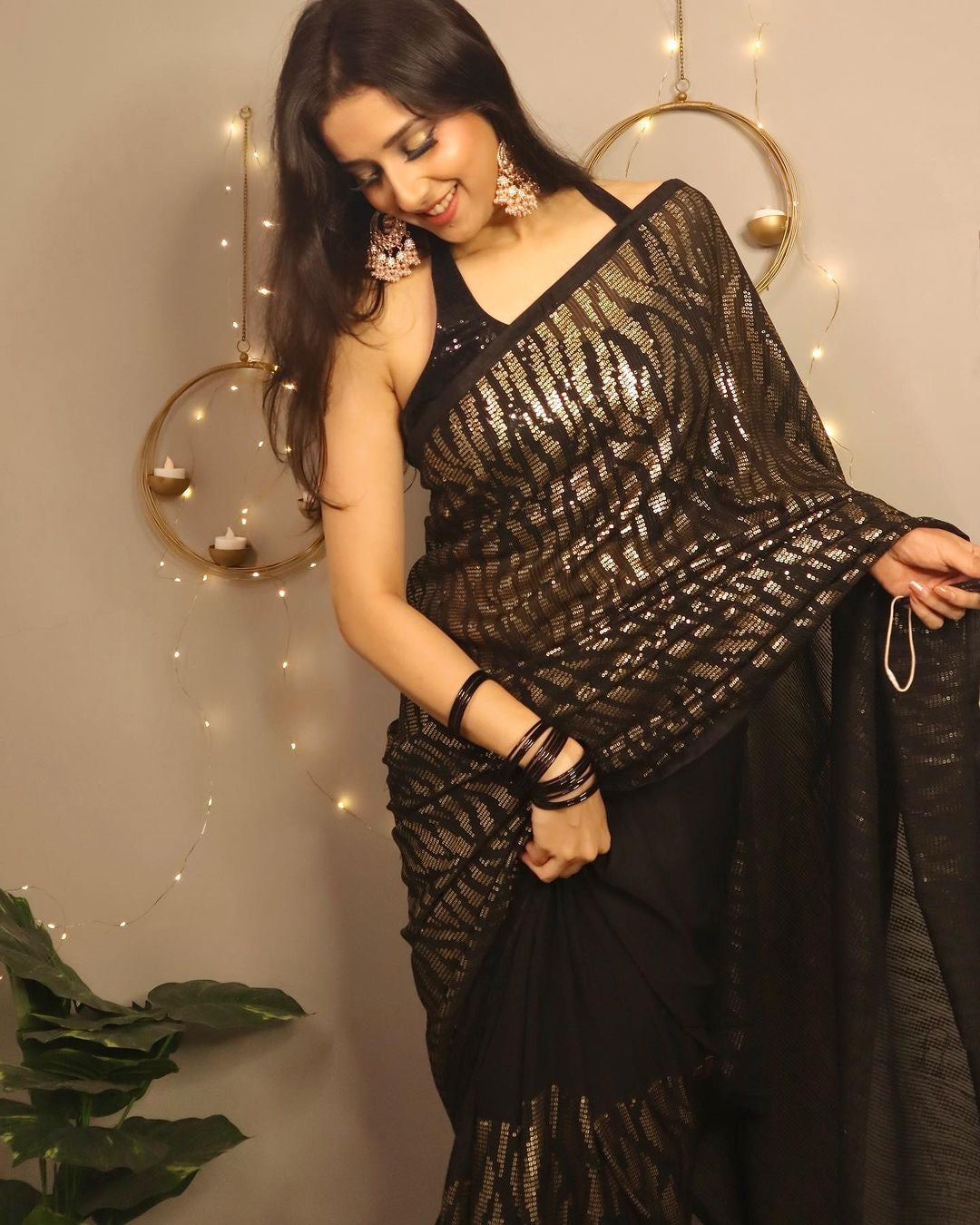 Charming Black Color Georgette Saree