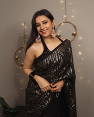 Charming Black Color Georgette Saree