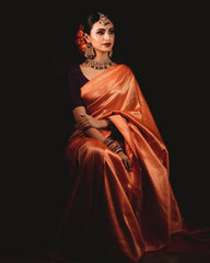 Eyes Catching Orange Color Jacquard Work Silk Saree