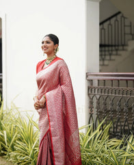 Engagement Wear Jacquard Red Color Silk Saree