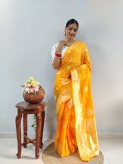 Imposing Haldi Wear Yellow Color Ready To Wear Saree