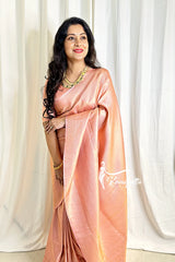 Fashionable Peach Color Jacquard Silk Saree