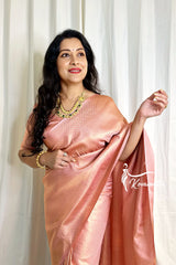 Fashionable Peach Color Jacquard Silk Saree