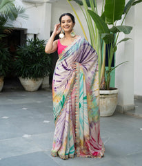 Attractive Multi Color Chinon Saree