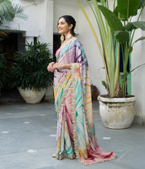 Attractive Multi Color Chinon Saree