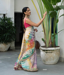 Attractive Multi Color Chinon Saree