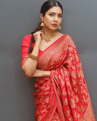 Flattering  Zari Weaving Red Color Silk Saree