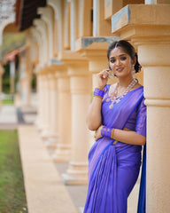 Outstanding Jacquard Royal Blue Color Soft Silk Saree