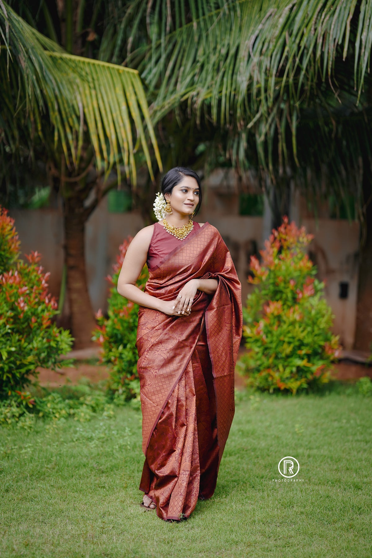 Outstanding Maroon Color Jacquard Work Silk Saree