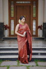 Outstanding Maroon Color Jacquard Work Silk Saree