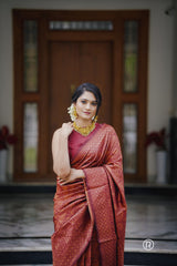 Outstanding Maroon Color Jacquard Work Silk Saree