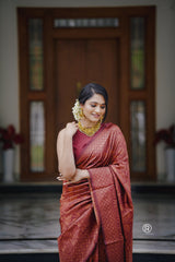 Outstanding Maroon Color Jacquard Work Silk Saree