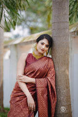 Outstanding Maroon Color Jacquard Work Silk Saree