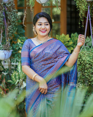 Outstanding Blue Color Jacquard Work Silk Saree