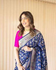 Fashionable Blue Color Jacquard Silk Saree