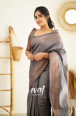 Engagement Wear Grey Color Jacquard Silk Saree