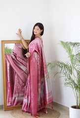 Fashionable Pink Color Jacquard Work Silk Saree