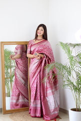 Fashionable Pink Color Jacquard Work Silk Saree