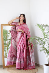 Fashionable Pink Color Jacquard Work Silk Saree