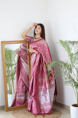 Fashionable Pink Color Jacquard Work Silk Saree