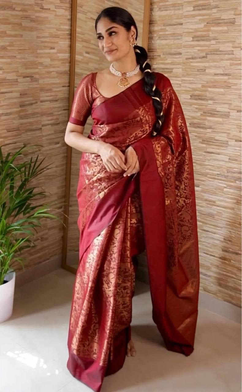 Traditional Wear Maroon Color Jacquard Work Silk Saree