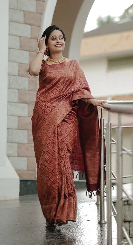 Fashionable Maroon Color Jacquard Silk Saree