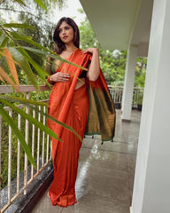 Blissful Zari Weaving Orange Color Silk Saree