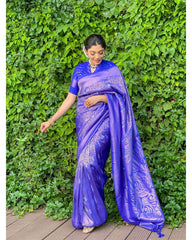 Trendy Zari Weaving Blue Color Silk Saree