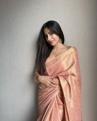 Flattering  Jacquard Peach Color Silk Saree