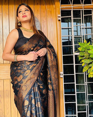 Occasion Wear Black Color Jacquard Silk Saree