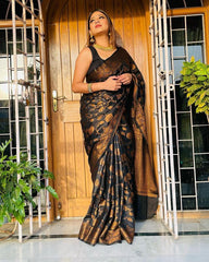 Occasion Wear Black Color Jacquard Silk Saree