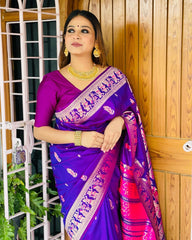 Good Looking Zari Weaving Blue Color Silk Saree