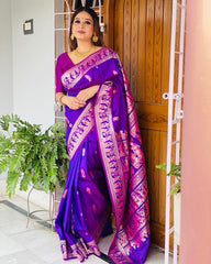 Good Looking Zari Weaving Blue Color Silk Saree