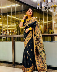 Good Looking Zari Weaving Black Color Silk Saree