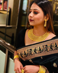 Good Looking Zari Weaving Black Color Silk Saree