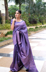 Outstanding Jacquard Blue Color Soft Silk Saree