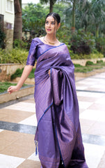 Outstanding Jacquard Blue Color Soft Silk Saree