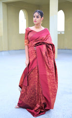 Traditional Wear Maroon Color Jacquard Work Silk Saree