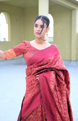 Traditional Wear Maroon Color Jacquard Work Silk Saree