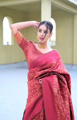 Traditional Wear Maroon Color Jacquard Work Silk Saree