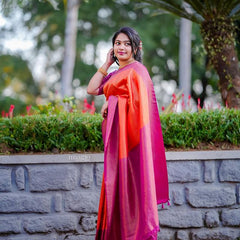 Fantastic Jacquard Work Function Wear Pink And Orange Color Silk Saree