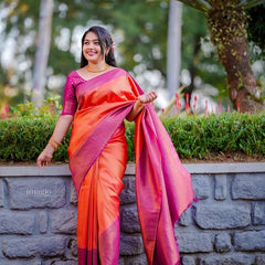 Fantastic Jacquard Work Function Wear Pink And Orange Color Silk Saree