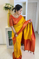 Fashionable Yellow Color Jacquard Silk Saree