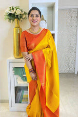 Fashionable Yellow Color Jacquard Silk Saree