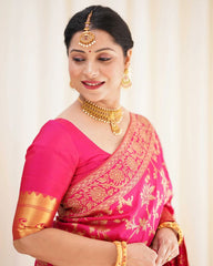 Demanding Pink Color Jacquard Silk Saree