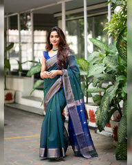 Ceremony Wear Jacquard Rama Color Silk Saree