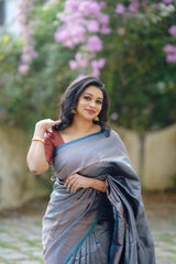 Awesome Zari Weaving Blue Color Silk Saree