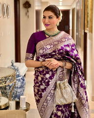 Imposing  Jacquard Work Purple Color Silk Saree