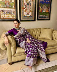 Imposing  Jacquard Work Purple Color Silk Saree