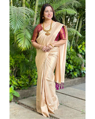 Wedding Wear Jacquard Cream Color Silk Saree